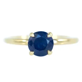 1.03ct Round Blue Sapphire Solitaire In 18k Yellow Gold