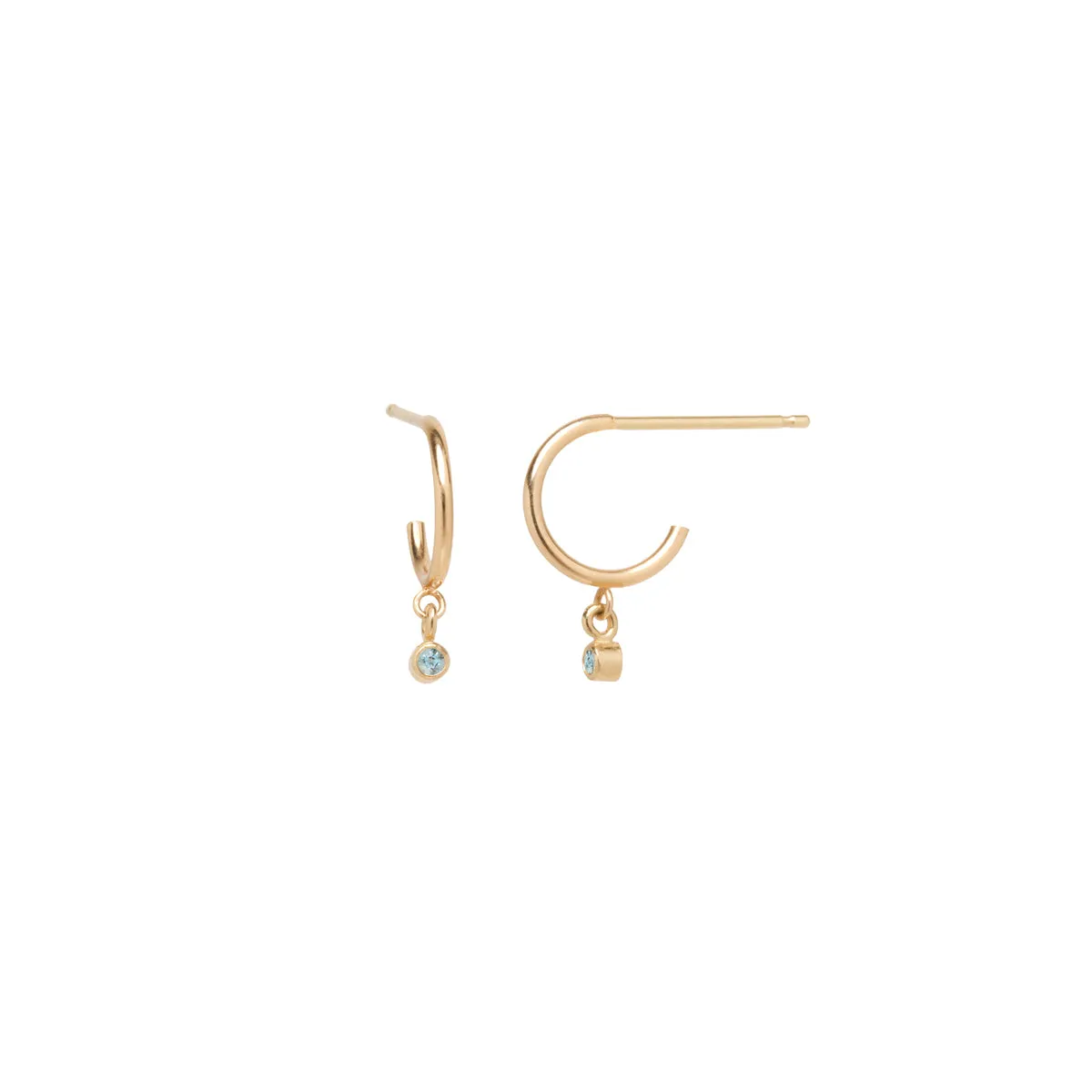 14k Dangling Aquamarine Huggie Hoops | March Birthstone