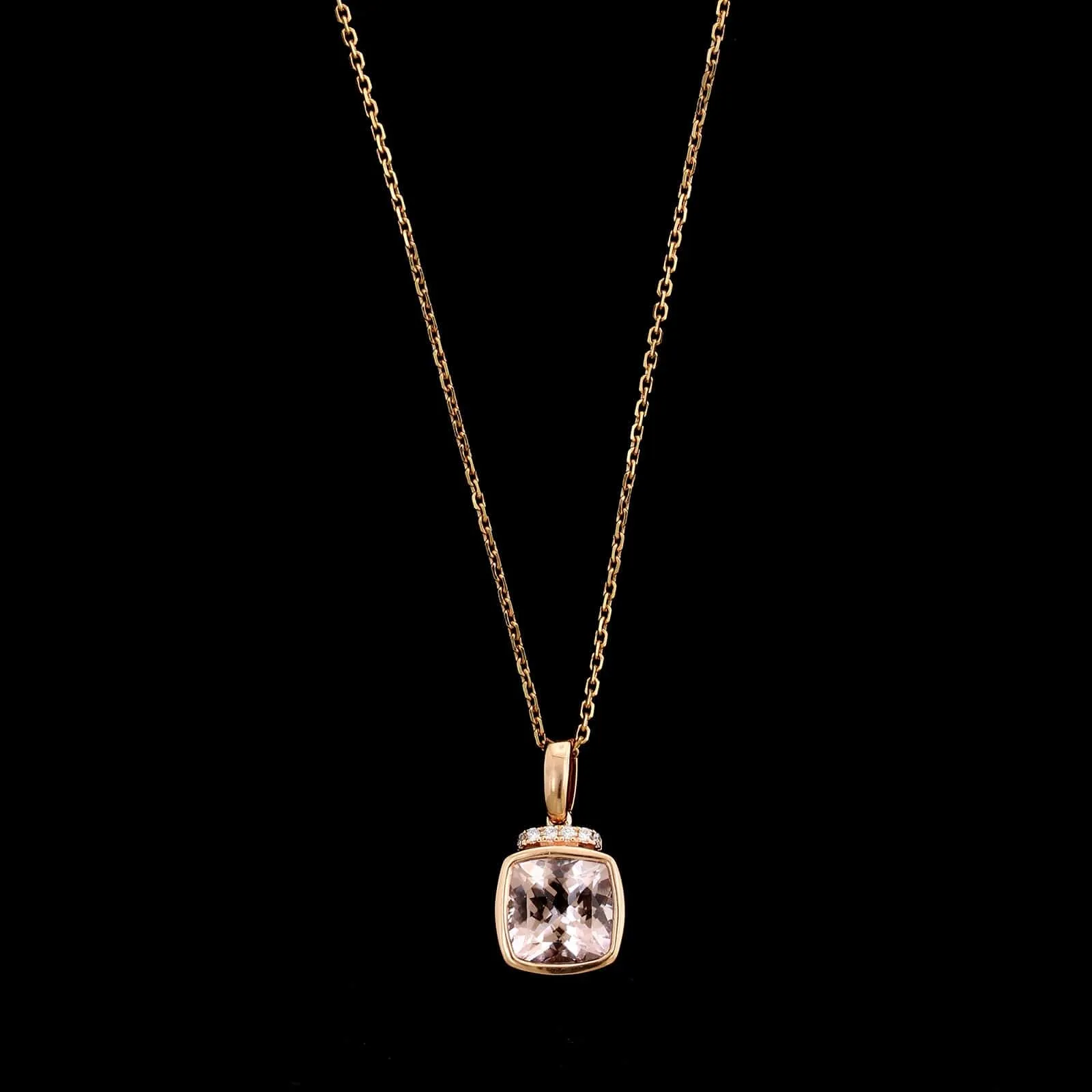 14K Rose Gold Estate Morganite Diamond Pendant Necklace