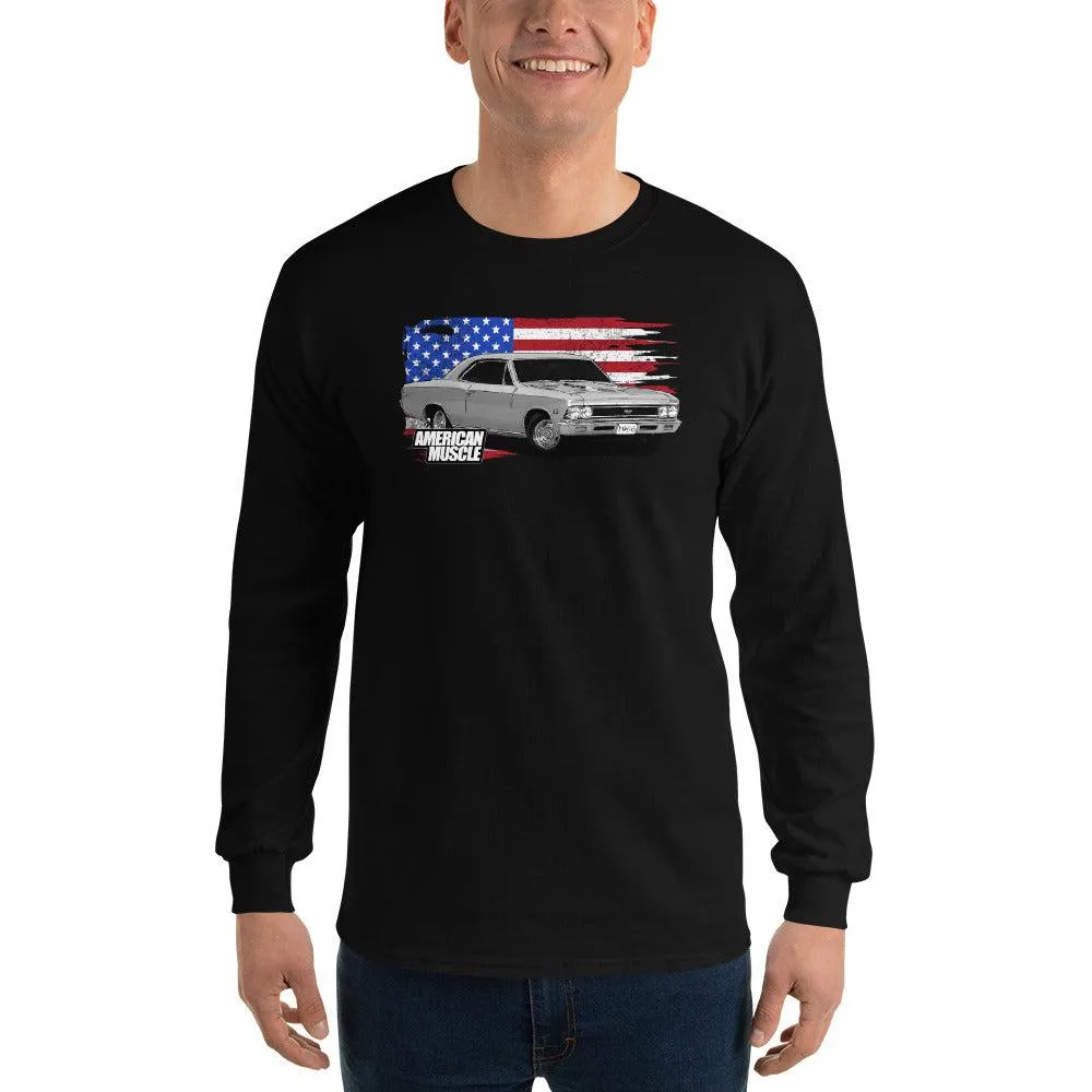 1966 Chevelle Long Sleeve T-Shirt with American Flag