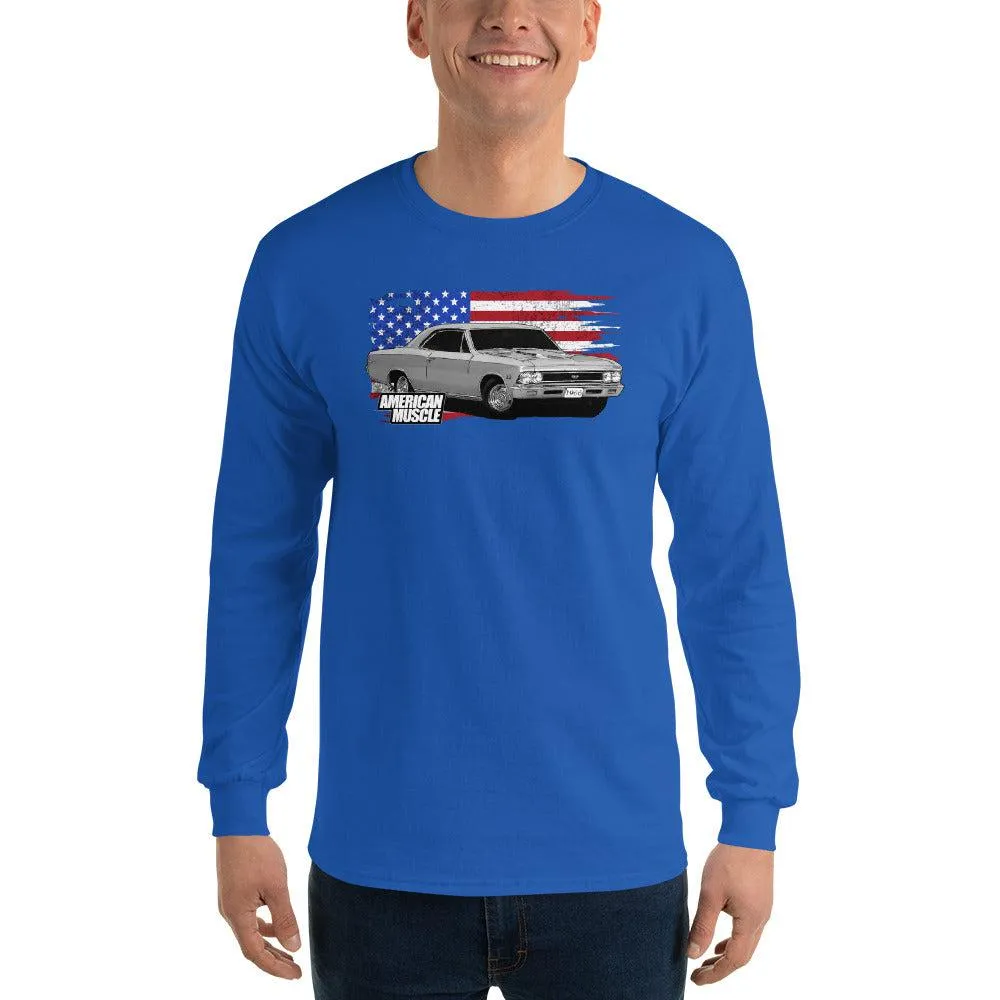 1966 Chevelle Long Sleeve T-Shirt with American Flag