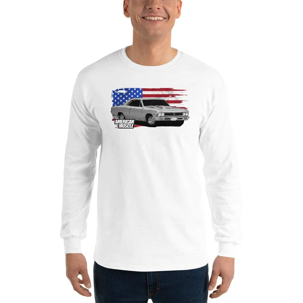 1966 Chevelle Long Sleeve T-Shirt with American Flag