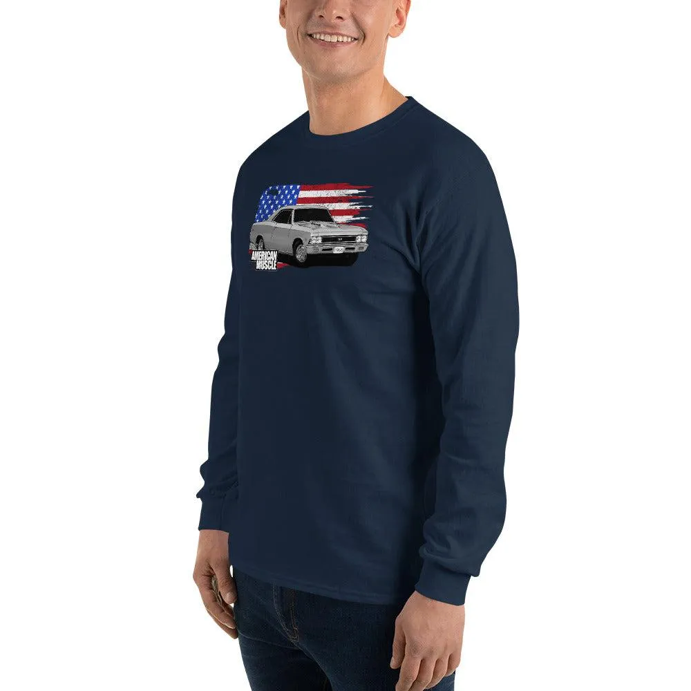 1966 Chevelle Long Sleeve T-Shirt with American Flag