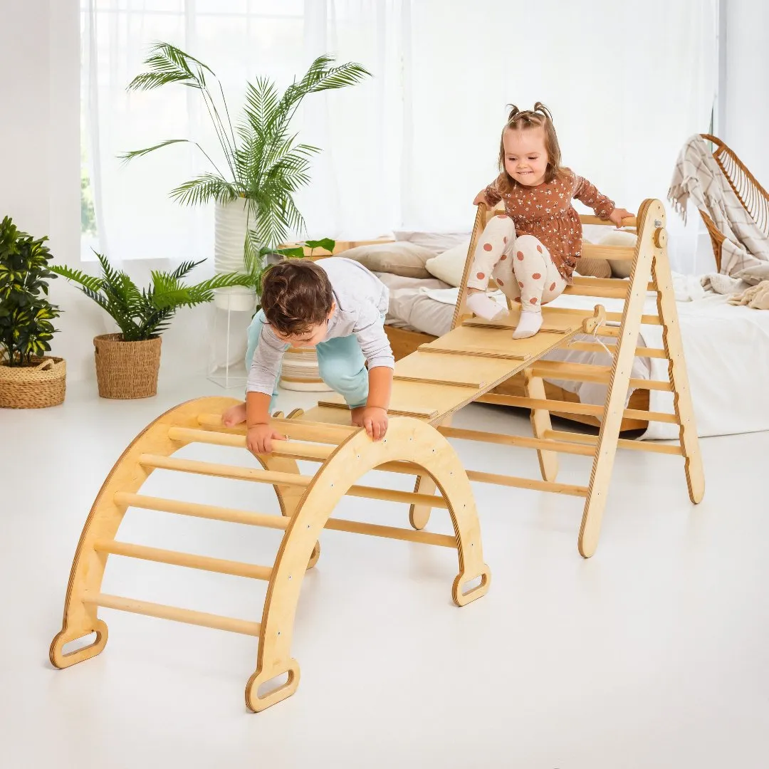 4-in-1 Climbing Set: Triangle Ladder   Climbing Arch   Slide Board   Cushion