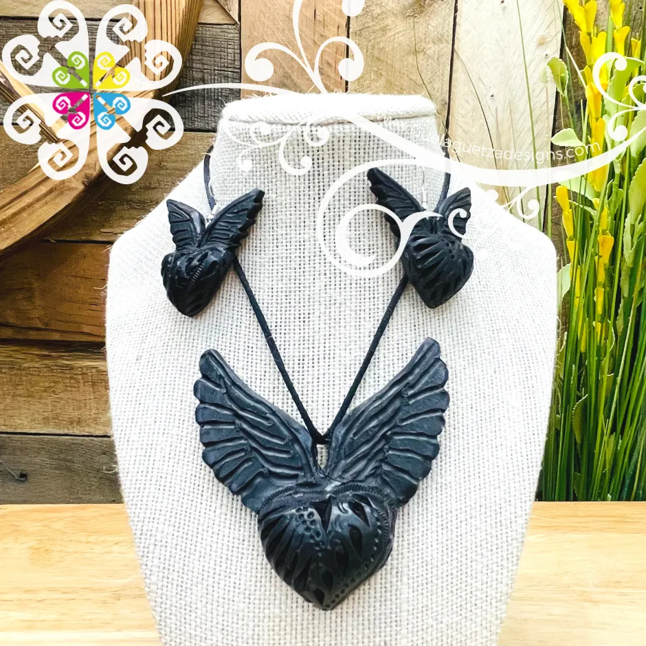 6- Angel Heart Set - Black Clay Jewelry