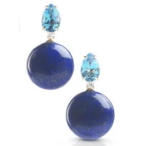 A & Furst - Bonbon - Drop Earrings with Blue Topaz, Lapis Lazuli and Diamonds, 18k Yellow Gold