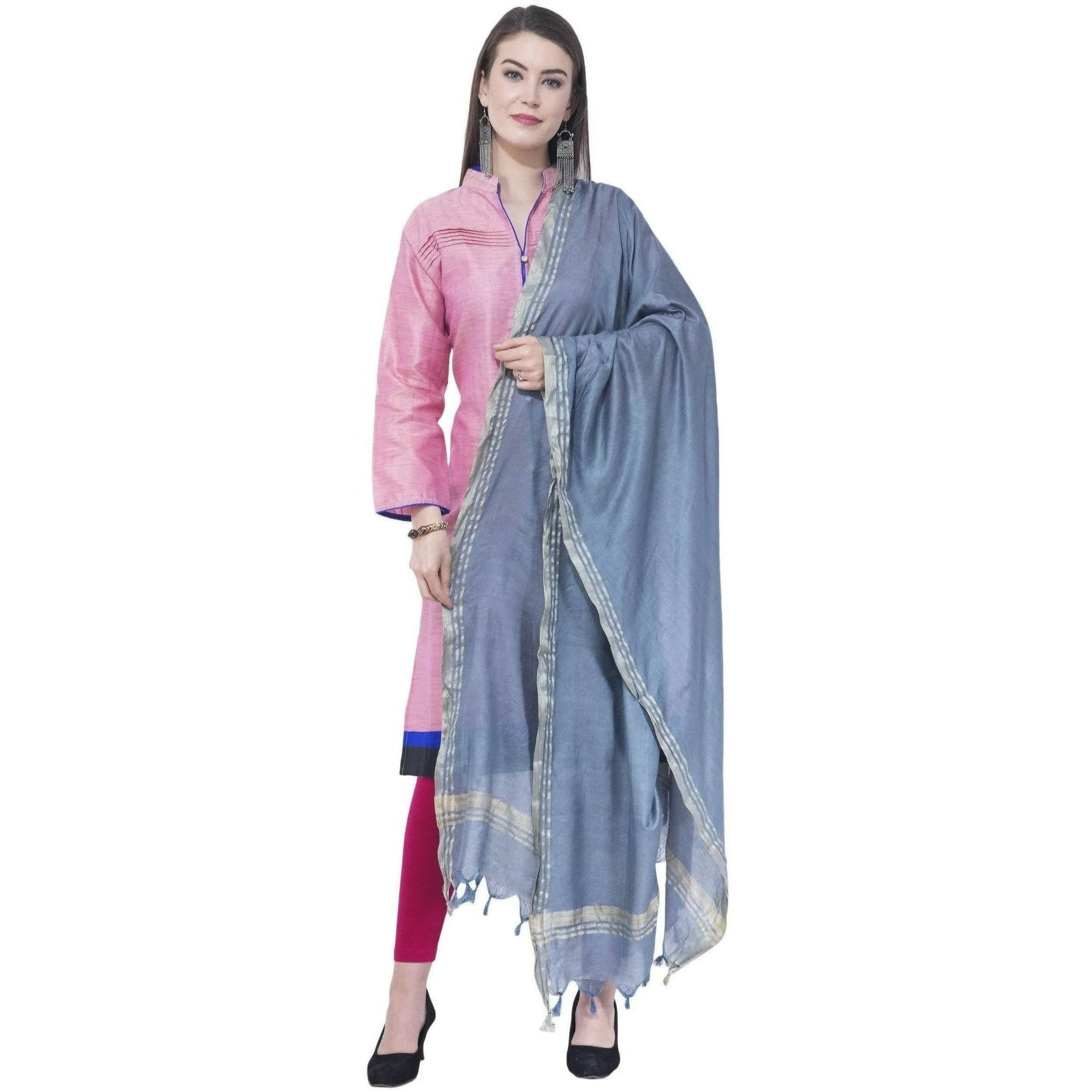 A R Silk Gray Color Golden Border Cotton Dupattas and Chunnis