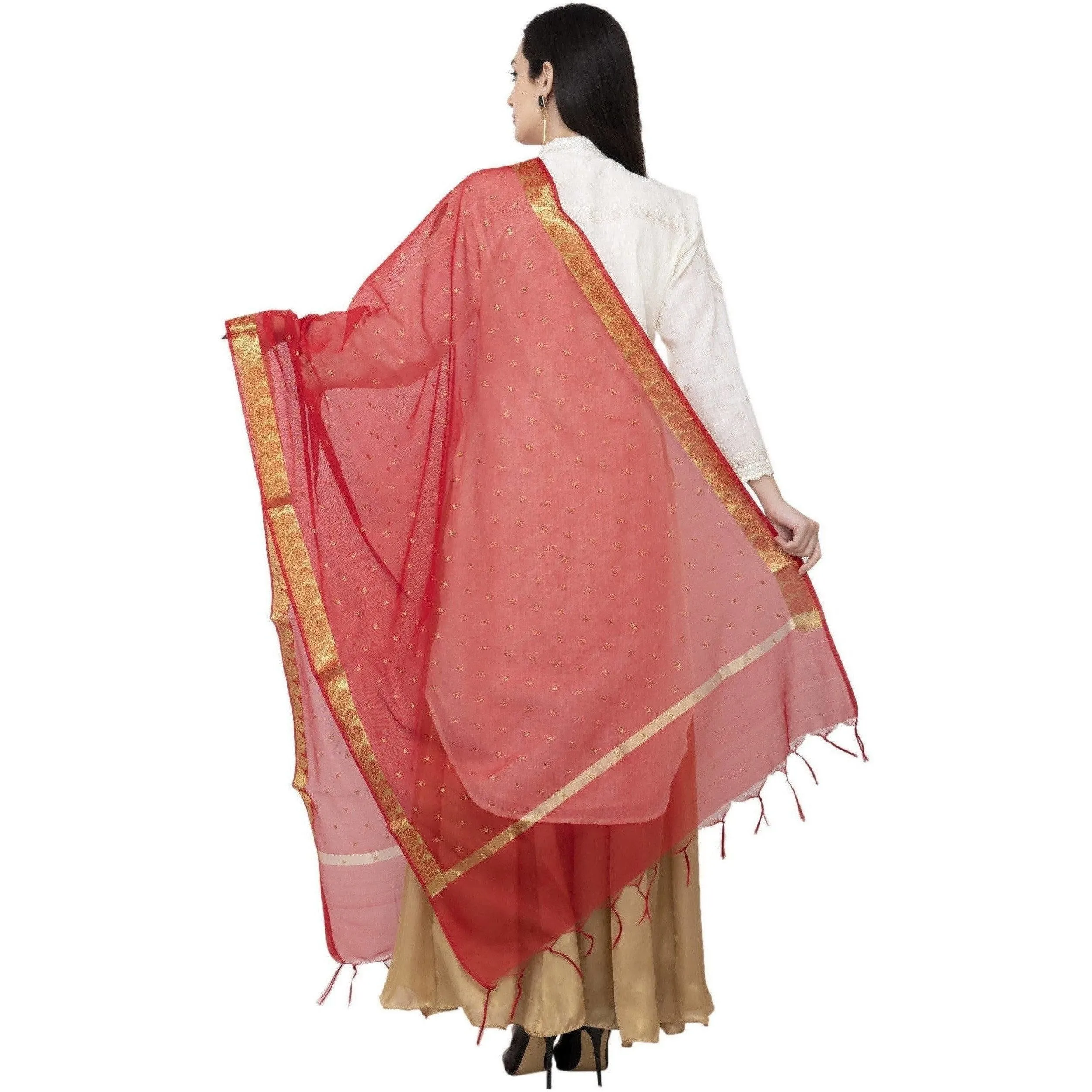 A R Silk VNS Border Buti Fancy Dupatta Color Red Dupatta or Chunni