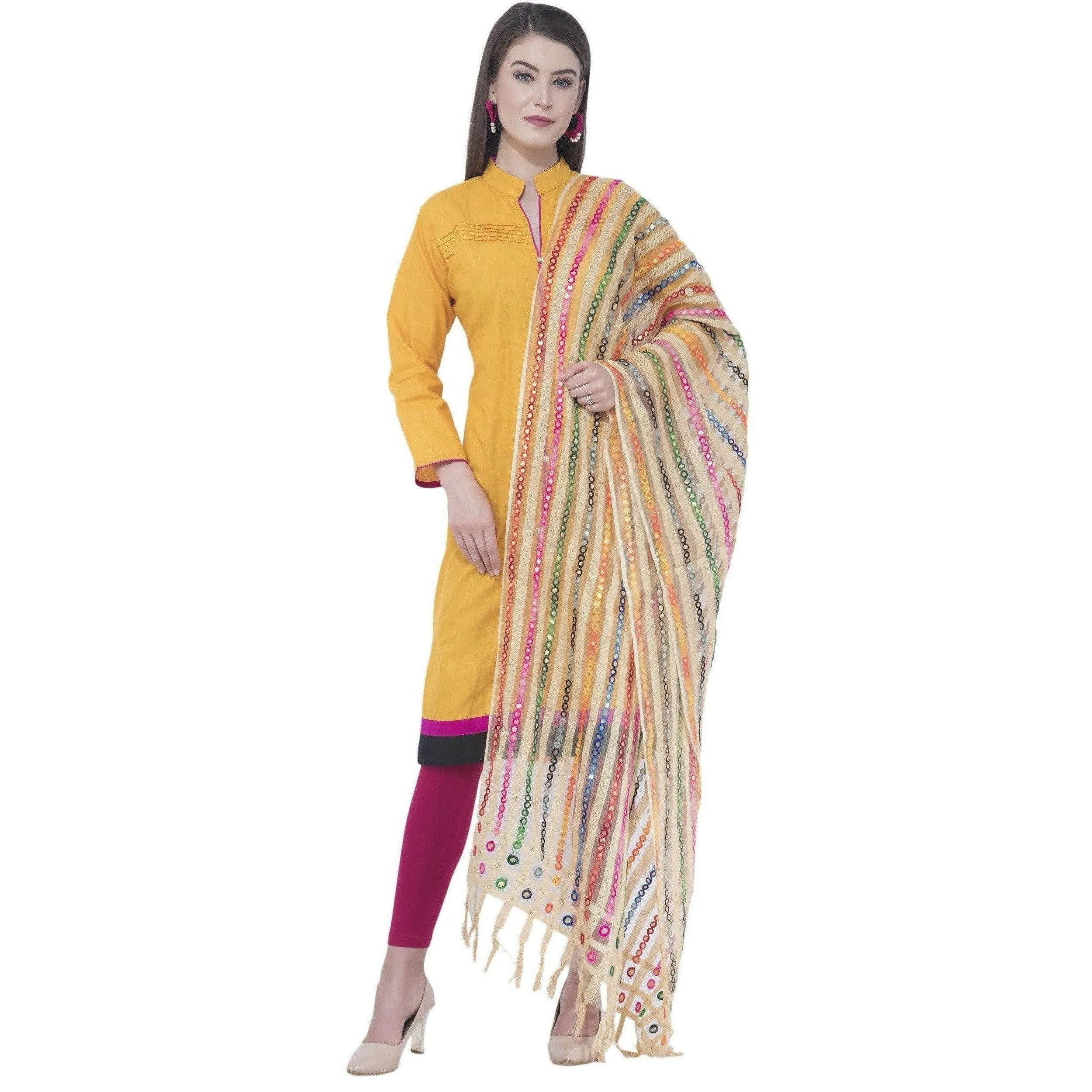 A R Silk White Color Multi Stripe Dupattas and Chunnis