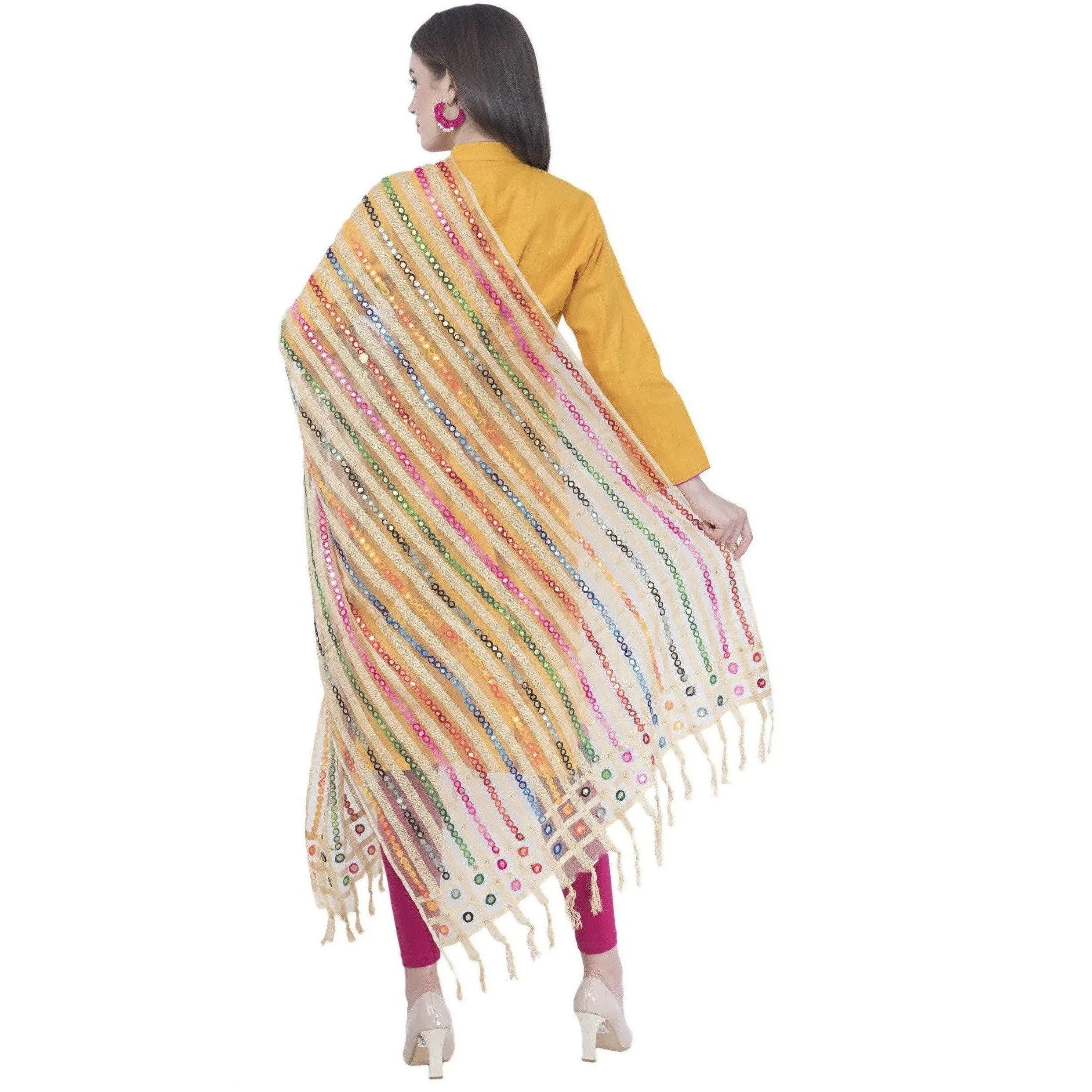 A R Silk White Color Multi Stripe Dupattas and Chunnis