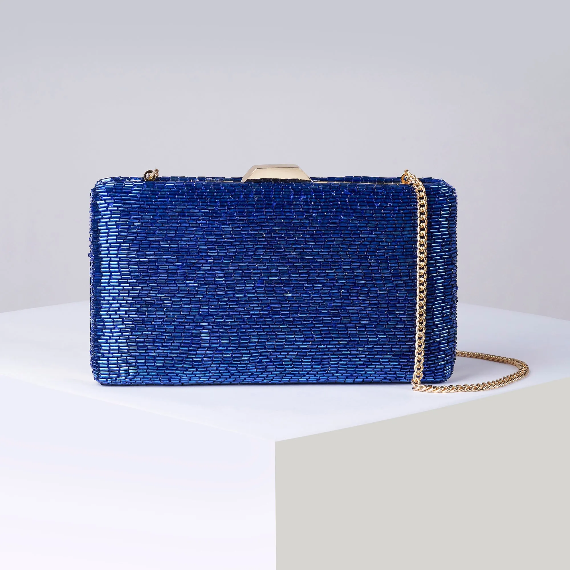 Accessorize London Women's Blue
 Beaded Hardcase Clutch Bag