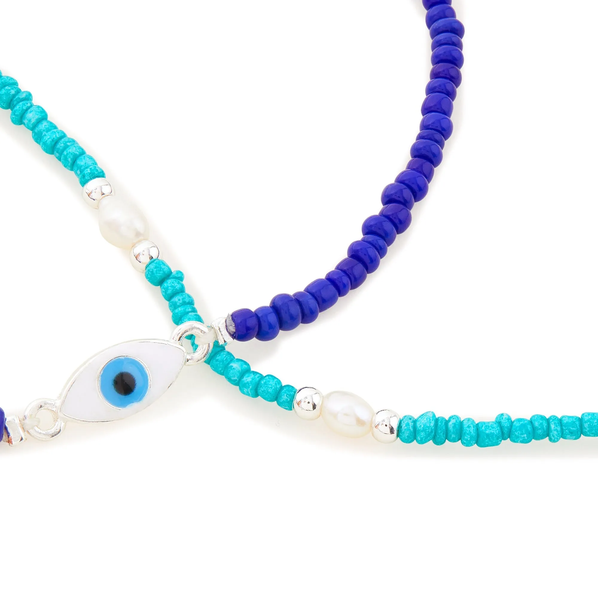 Accessorize London Women's Multi Beaded Evil Eye Choker Pack Of 2 Necklace