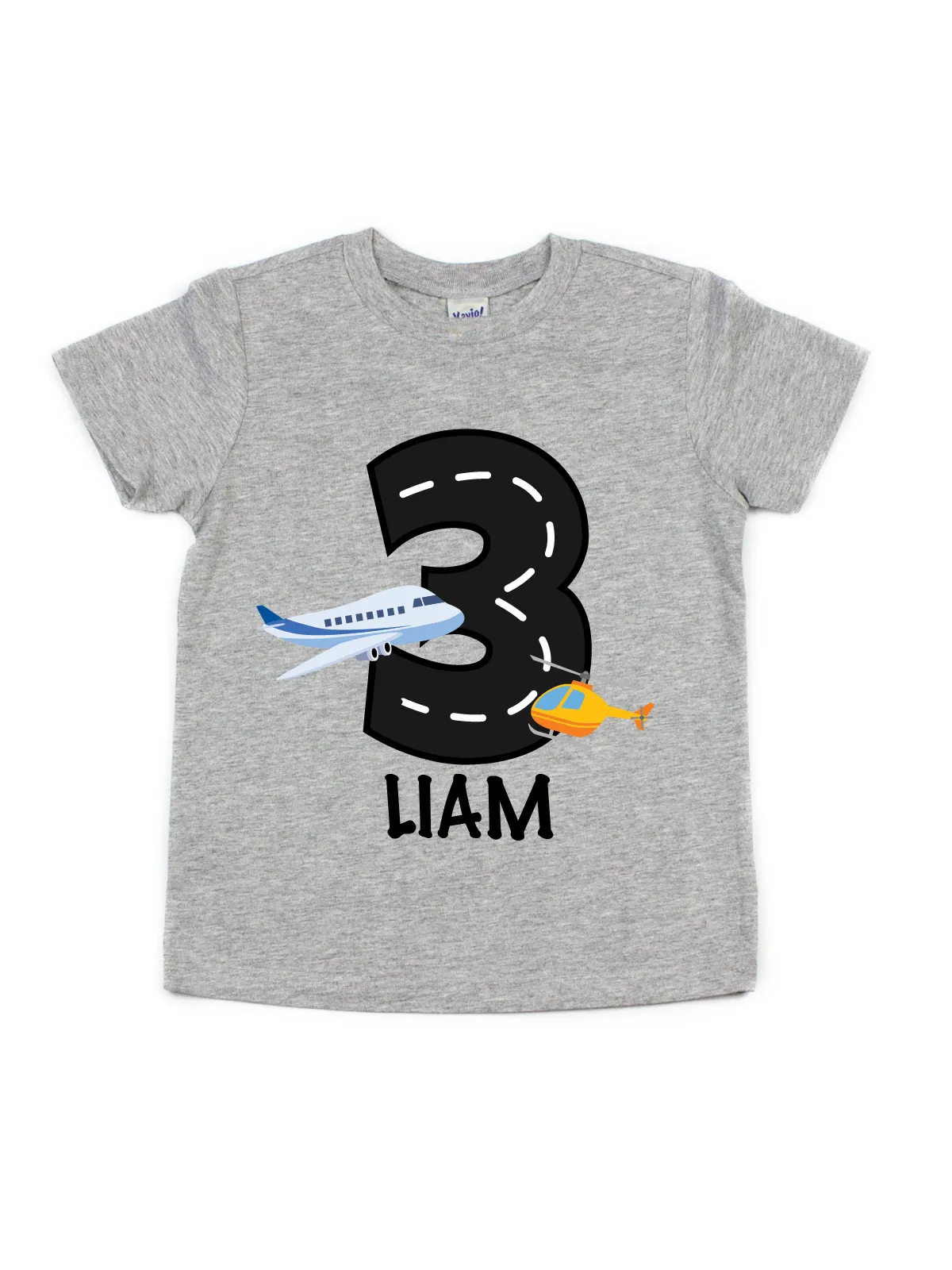 Airplane and Helicopter Birthday Shirt - White & Gray