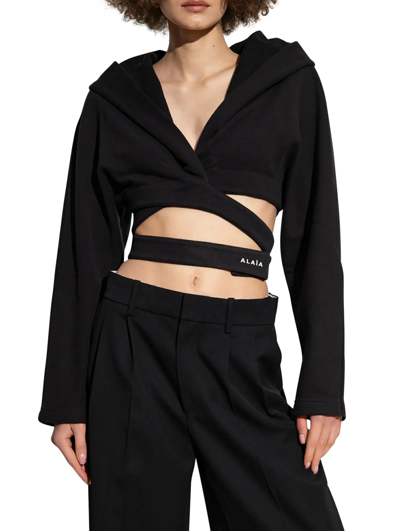 ALAÏA BLACK CROPPED HOODIE