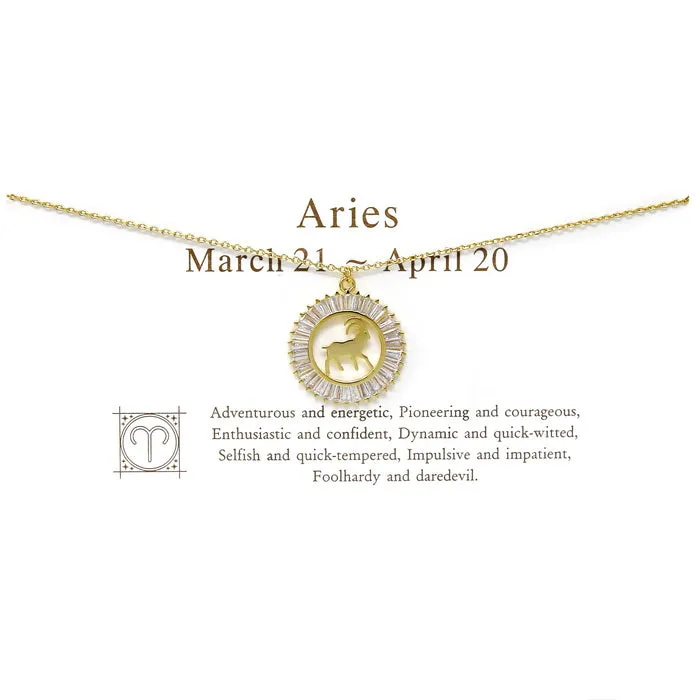 ARIES CZ Pave Zodiac Pendant Gold Dipped Necklace