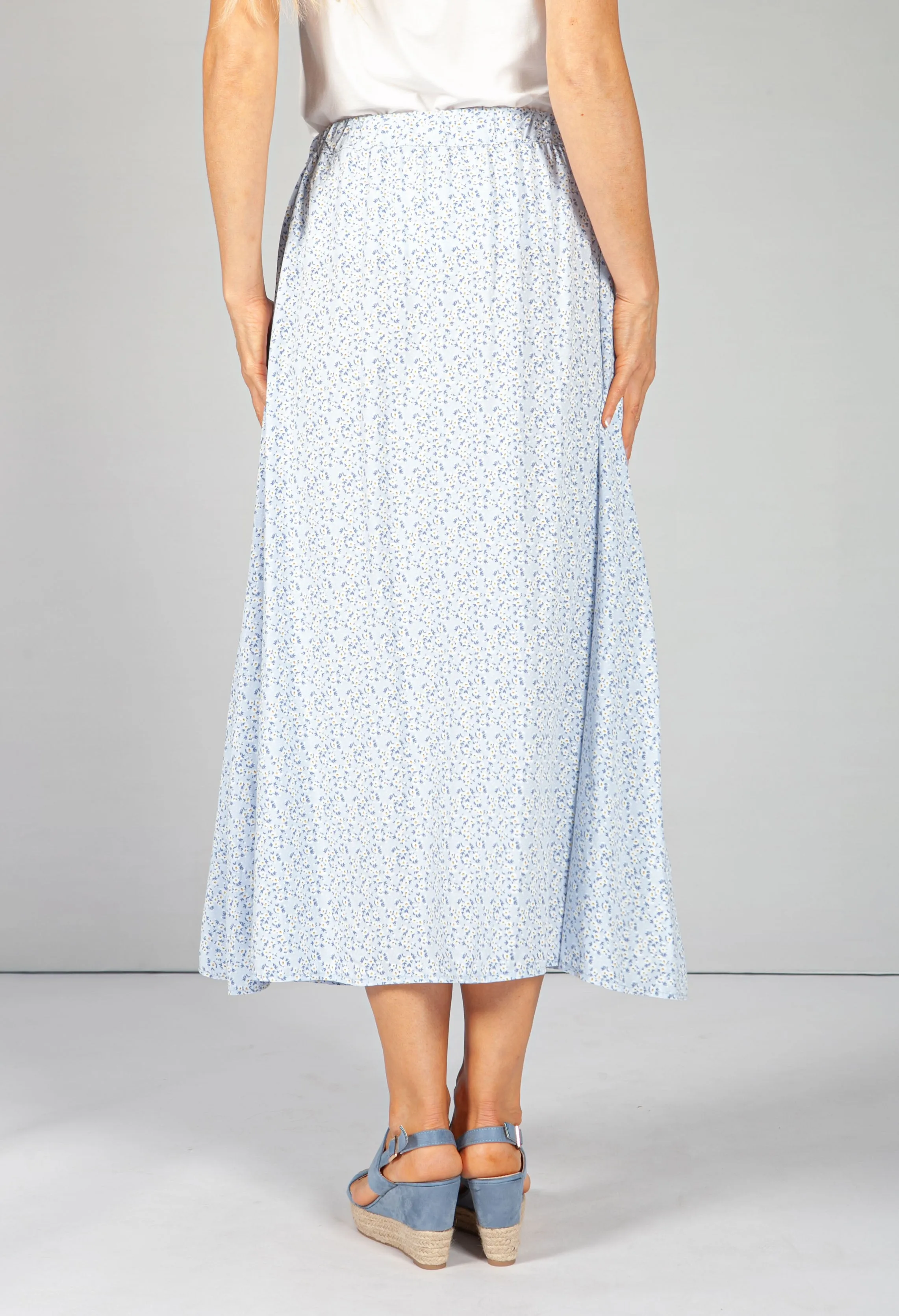 Baby Blue Floral Midi Skirt