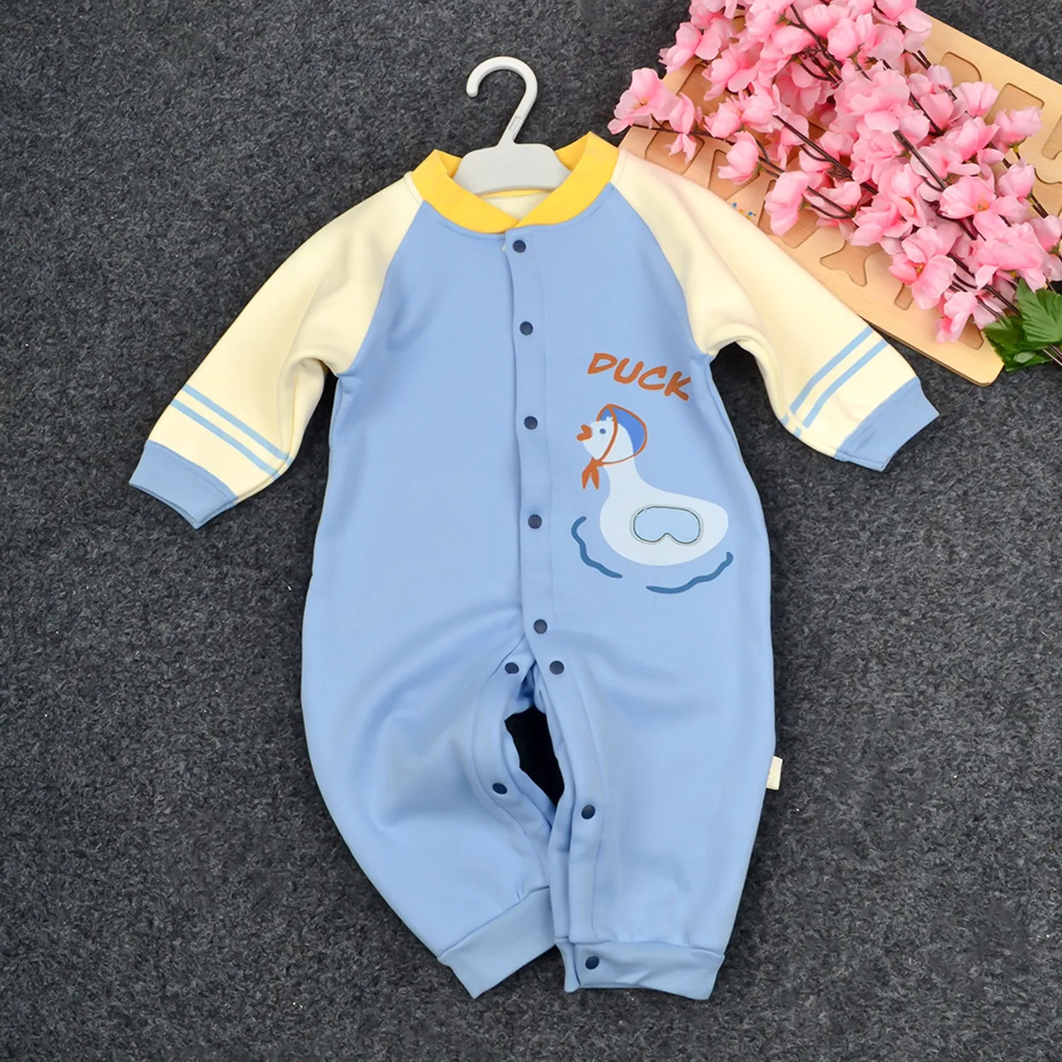 Baby Organic Cotton Baby Full Length Winter Romper | Duck, Blue