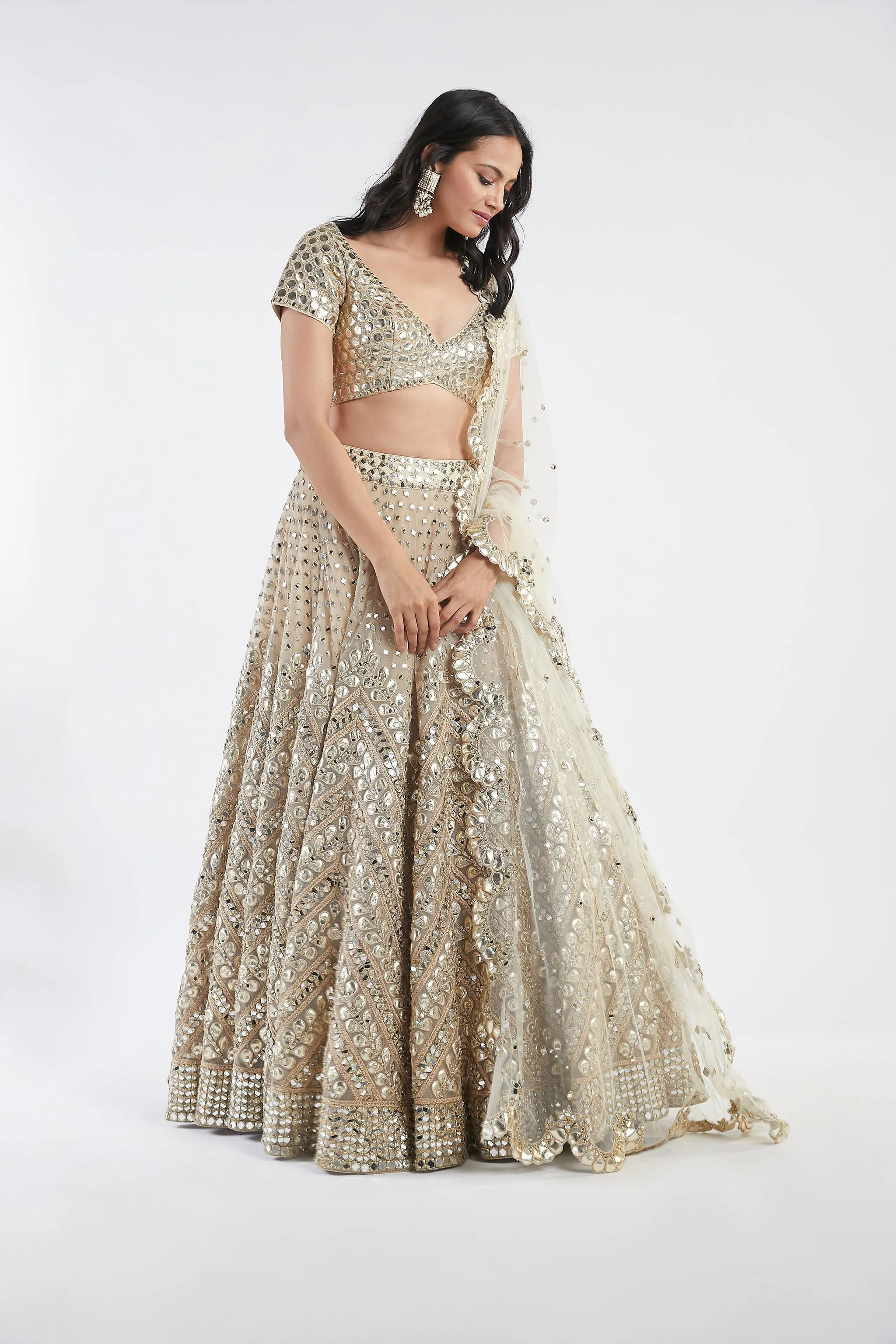 Beige Embellished Lehenga Set