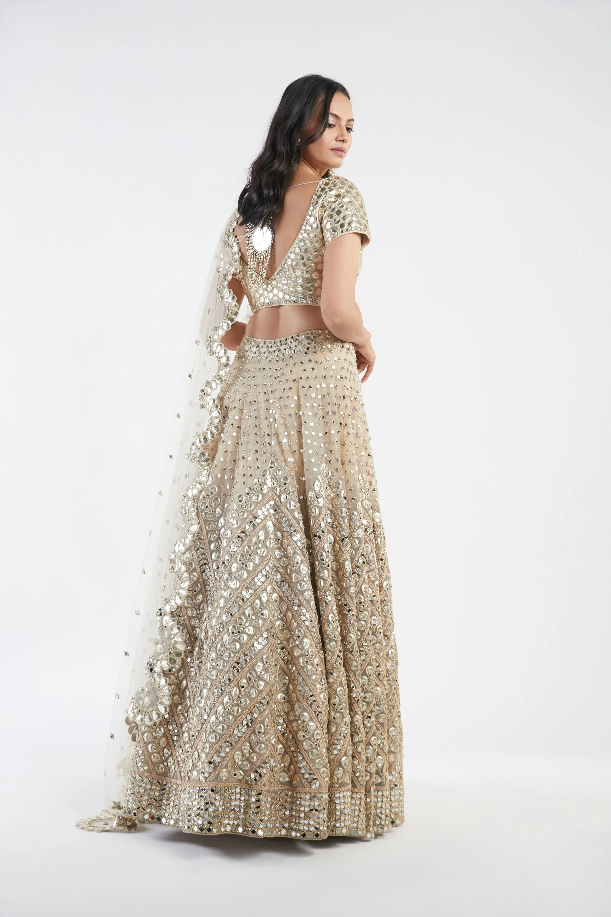 Beige Embellished Lehenga Set