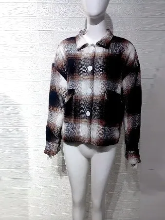 Bend down Collar Warm Button Down Plaid Jacket Shirt