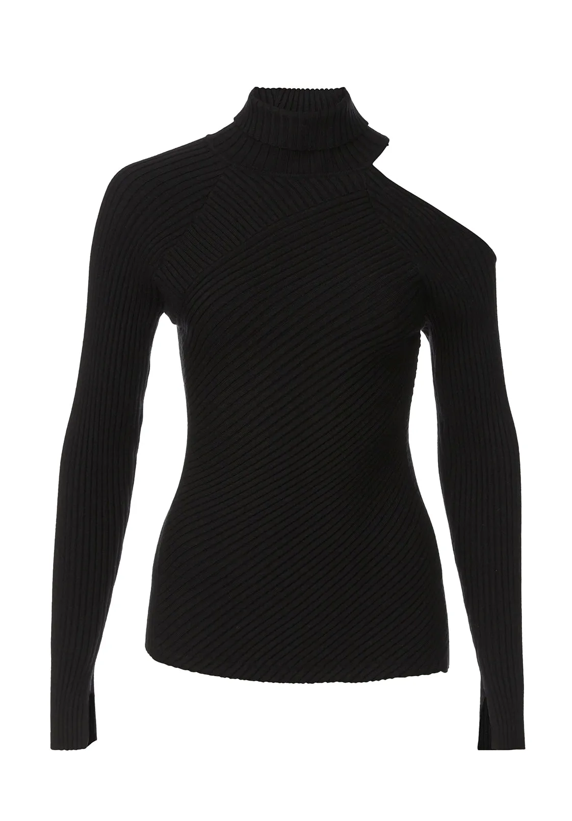 Beronia Women's Long Sleeve Cut Out Shoulder Sweater in Black - SW0037H