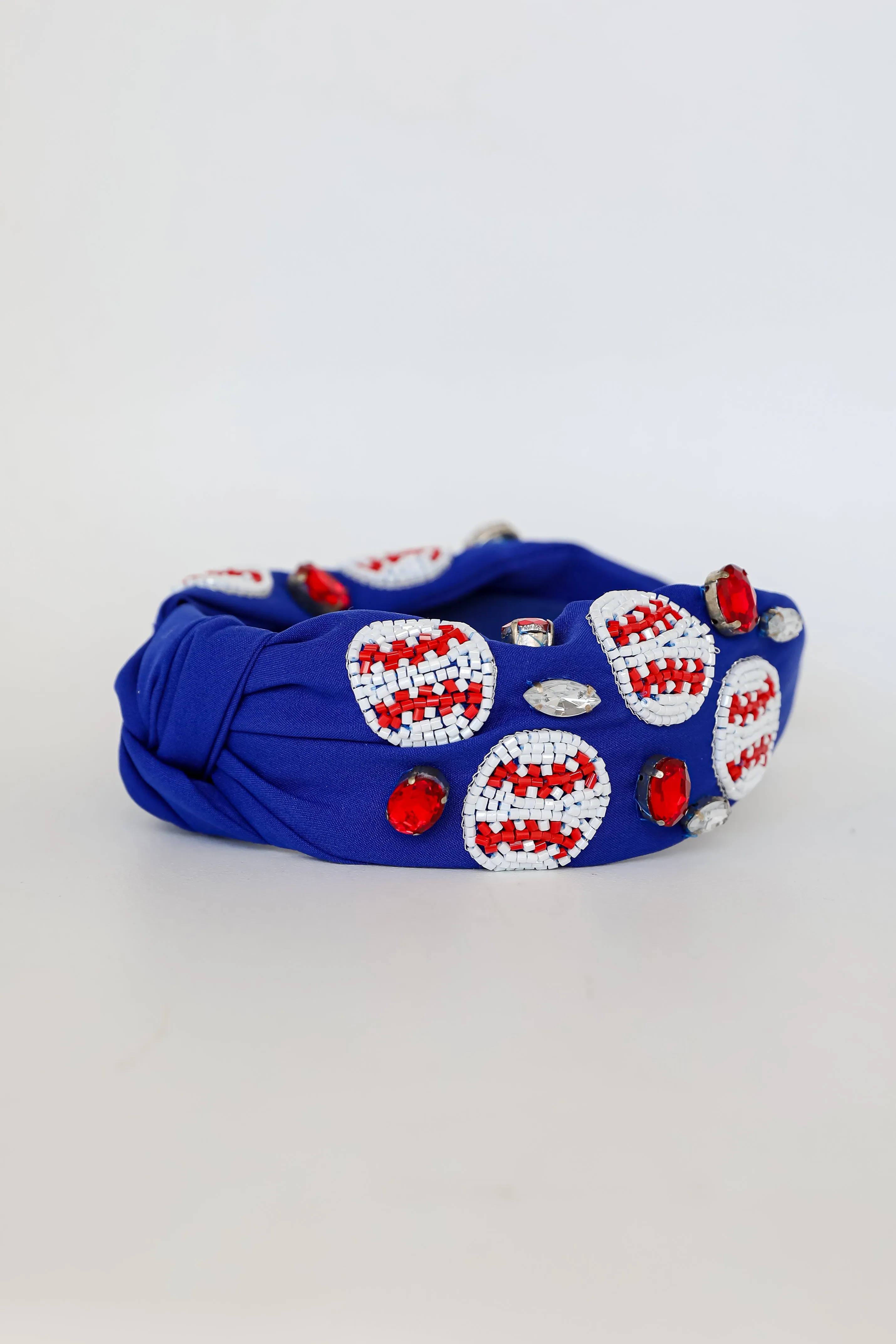 Blue Beaded Baseball Knotted Headband