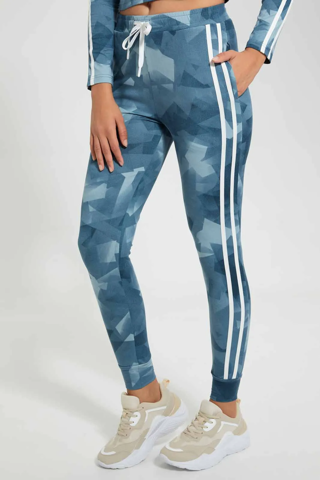 Blue Camo Print Active Pant