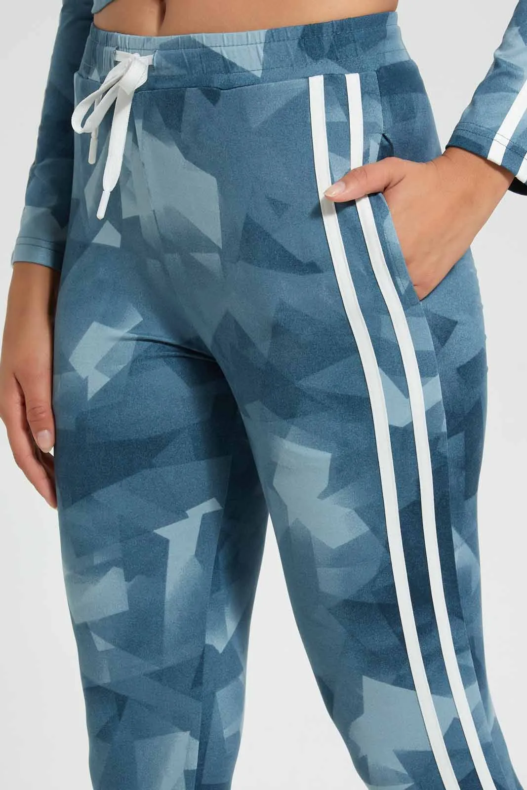 Blue Camo Print Active Pant