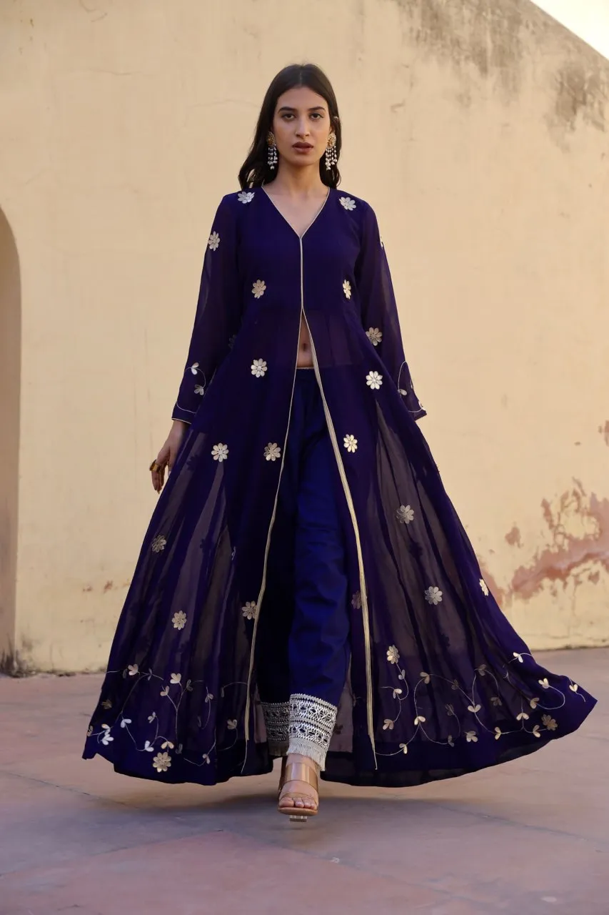 Blue Georgette gotta patti work anarkali set