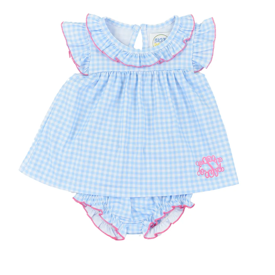 Blue Gingham Bloomer Set