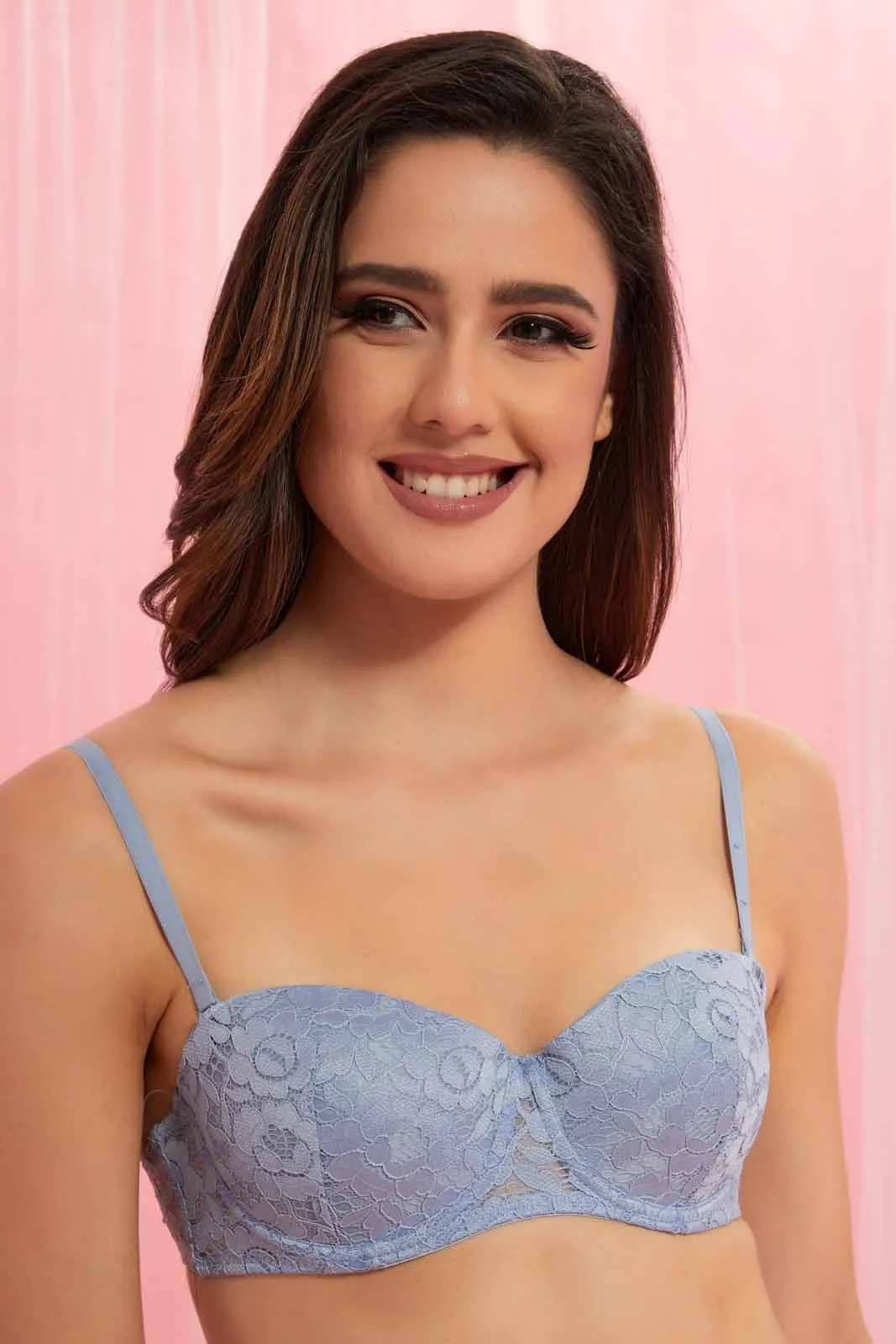 Blue Lace Balconette Bra