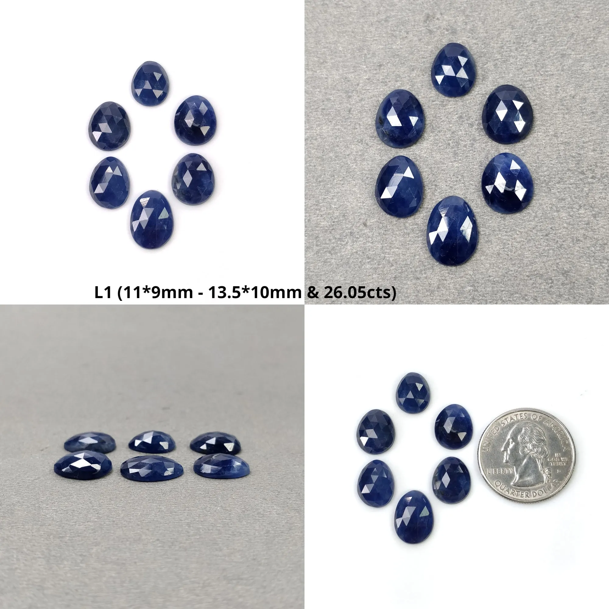 BLUE SAPPHIRE Gemstone Rose Cut : Natural Untreated Unheated Sapphire Egg Shape 6pcs 7pcs Lots