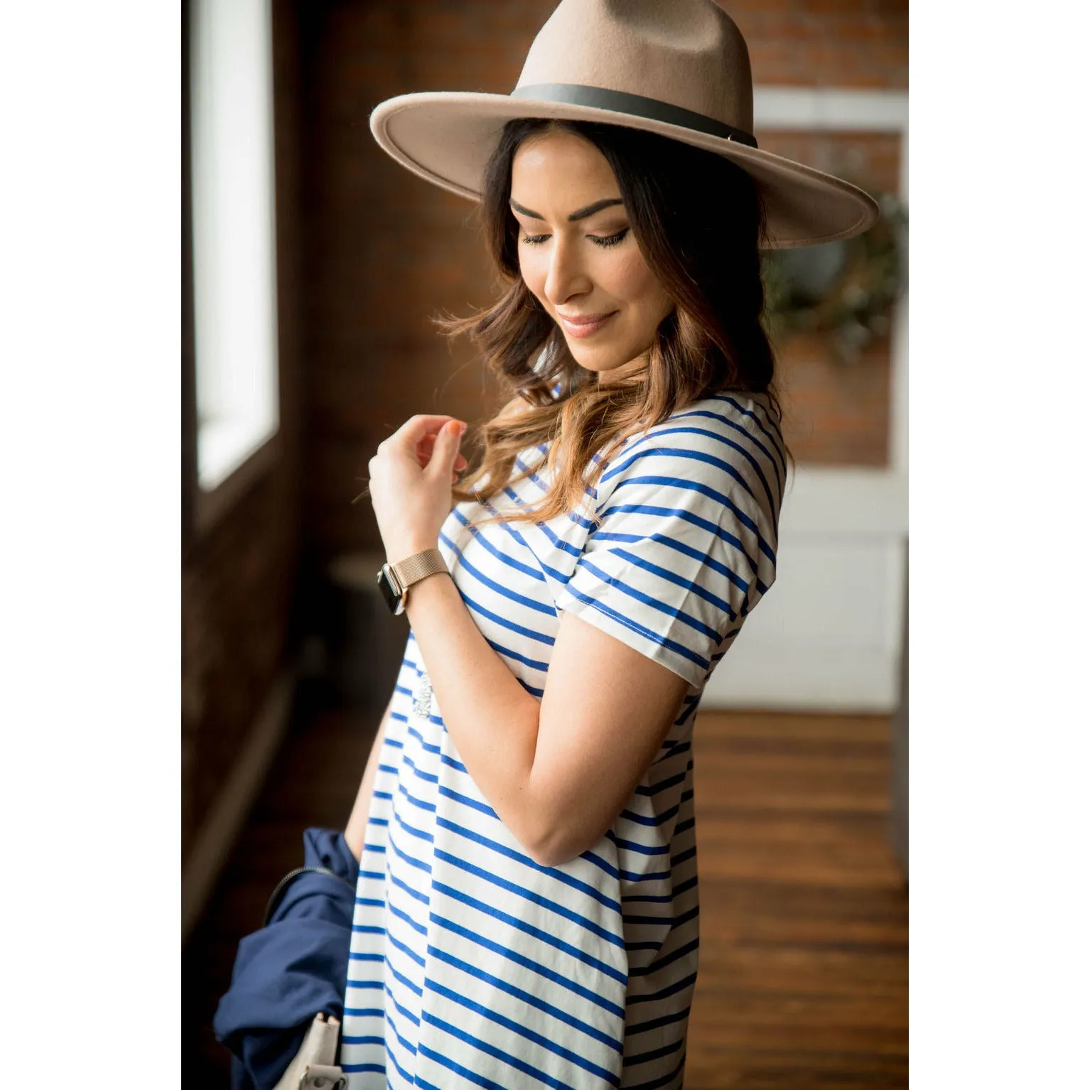 Blue Striped Tunic Pocket Dress