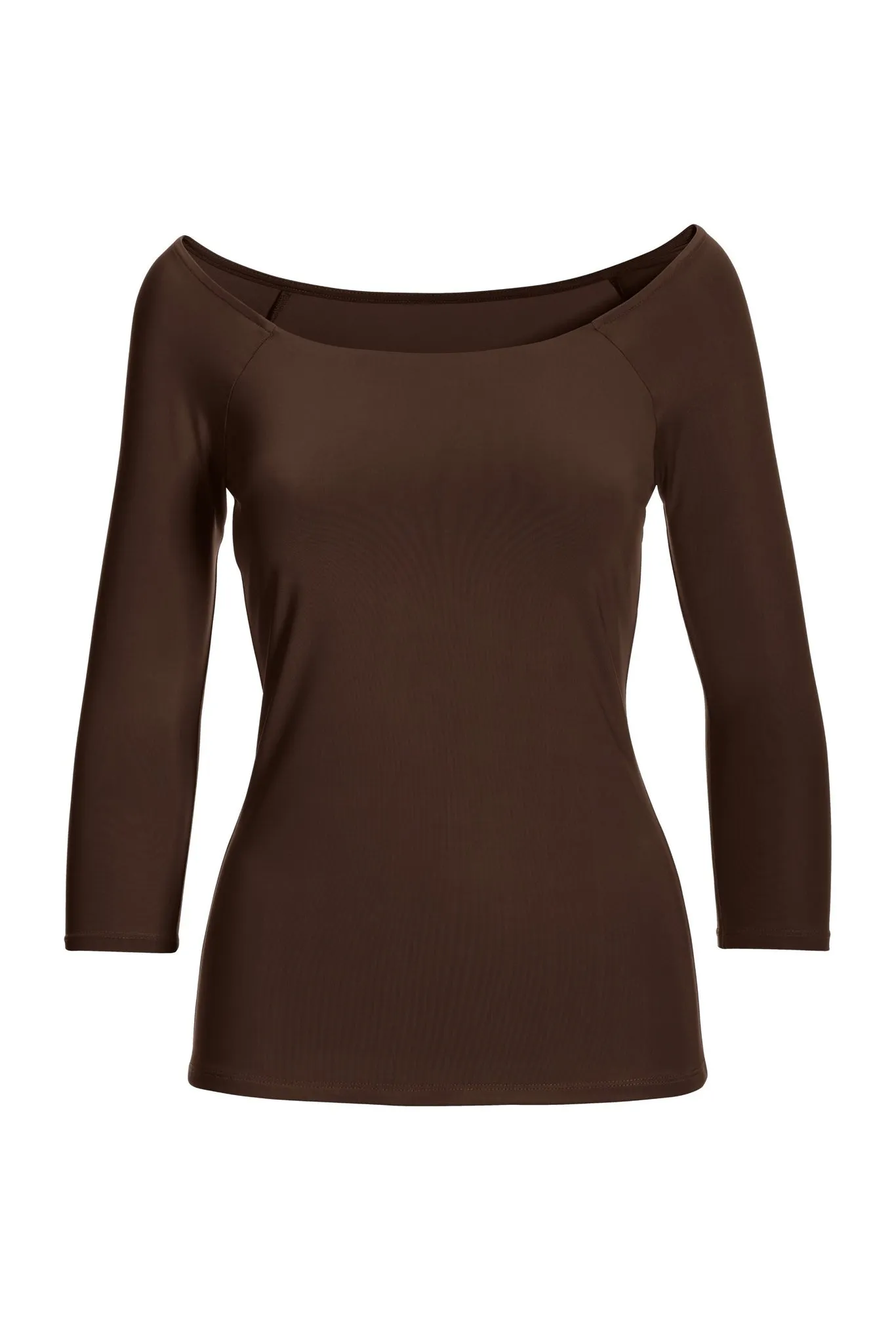 Boat Neck Three Quarter Sleeve Sculpting Top Coffee Bean