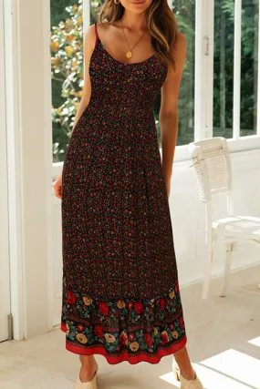 Boho Bohemian Spaghetti Strap Frill Trim Maxi Dress