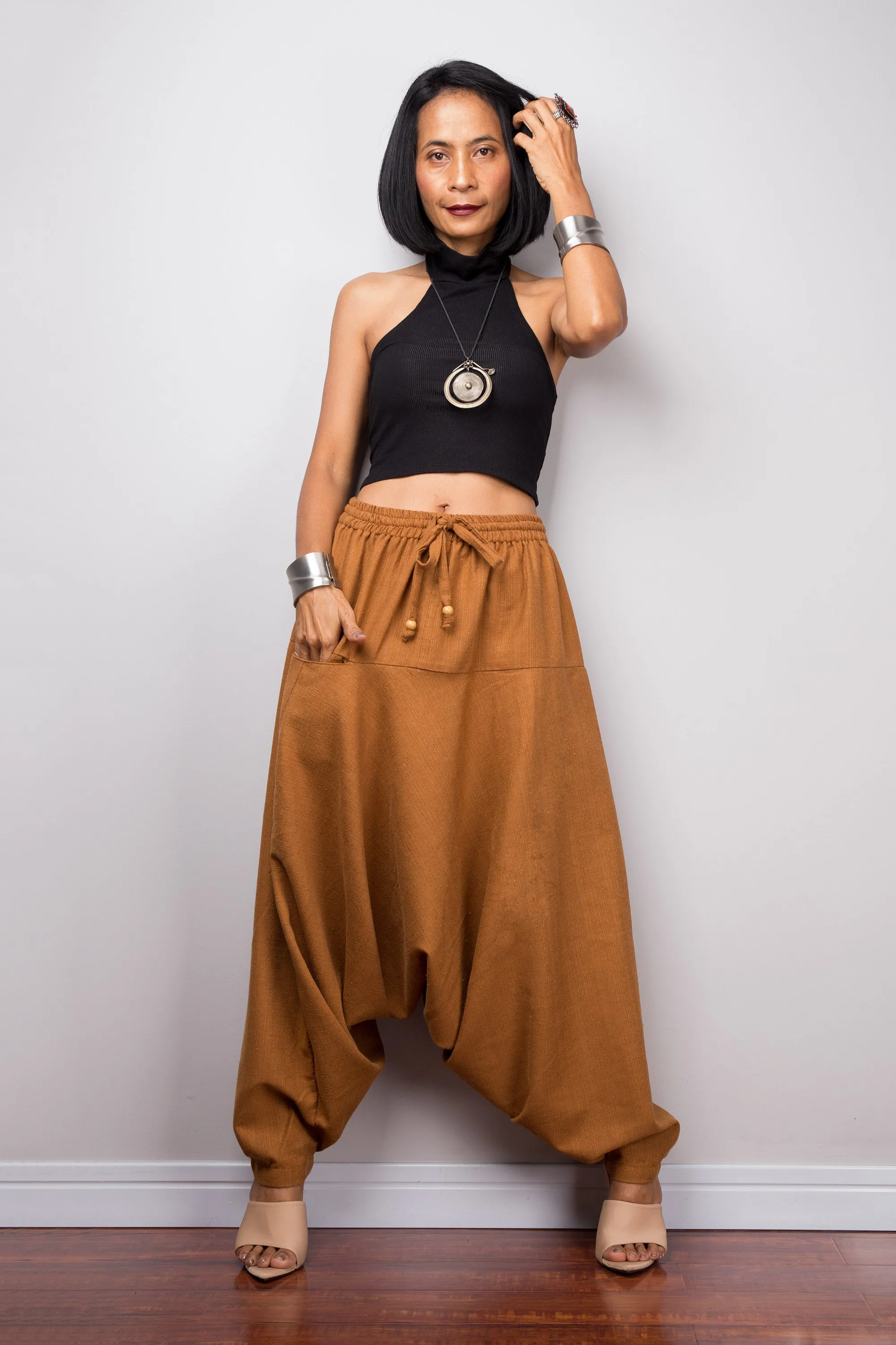 Brown unisex harem pants