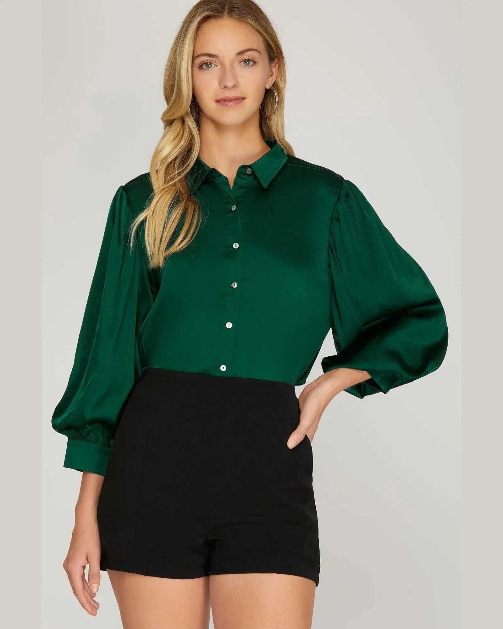 Bubble Sleeve Satin Top