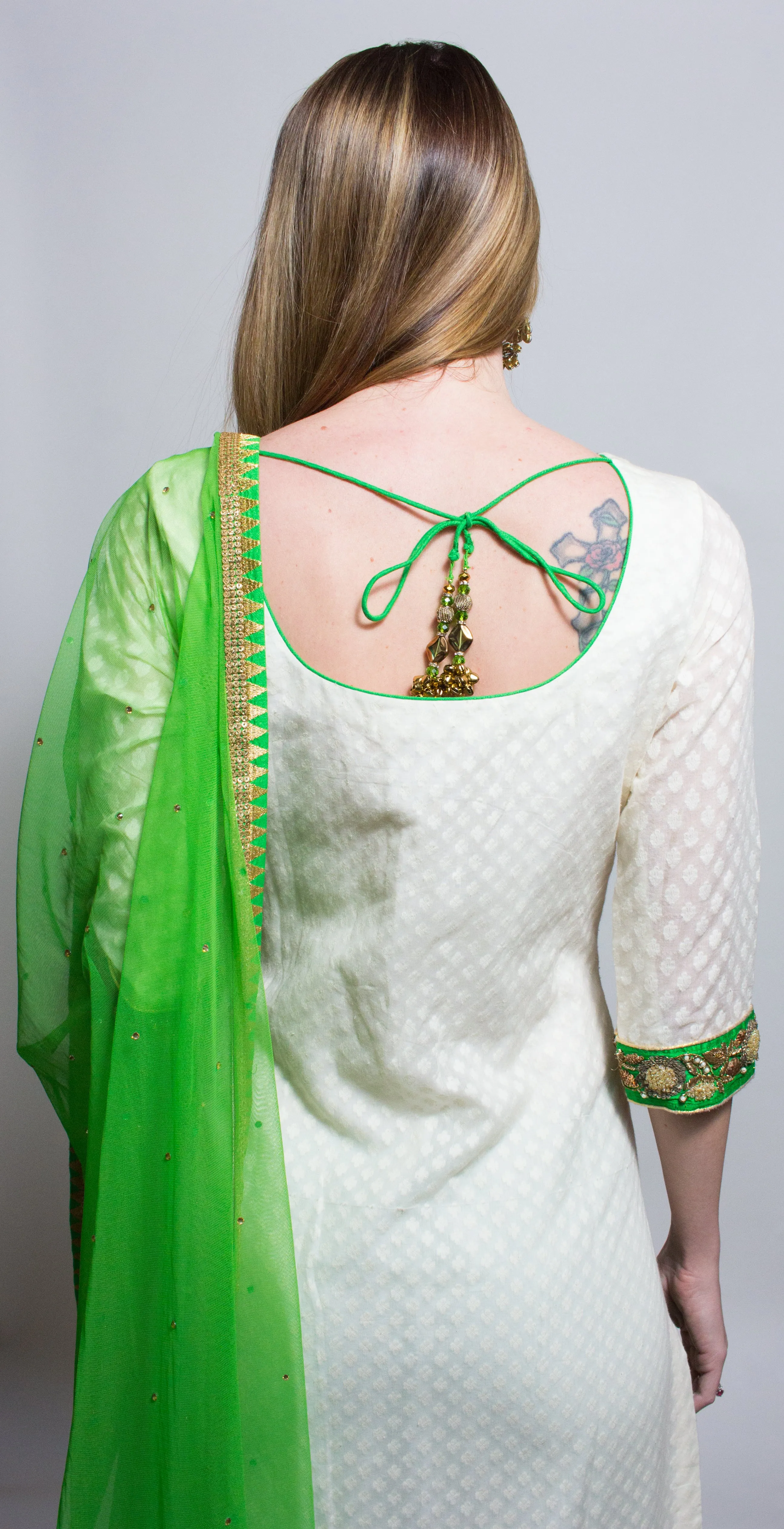 Chanderi Silk Kurta Adorned With Intricate Zardosi Work, Paired Elegantly With Pants And A Matching Dupatta - Rent