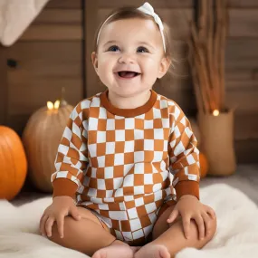 Checkered Sweatshirt Romper