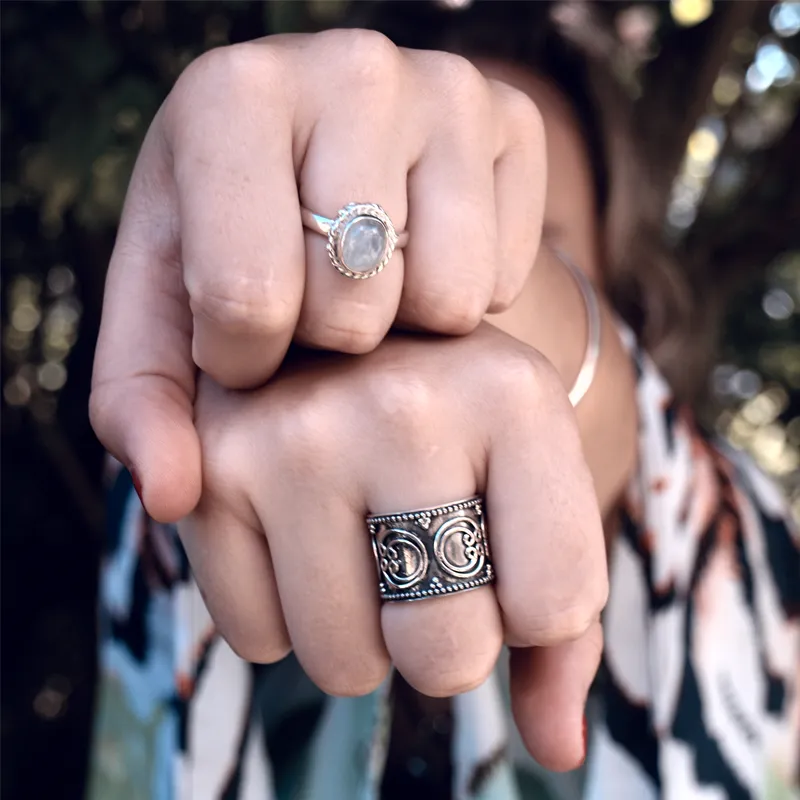 Clara Moonstone Boho Silver Ring