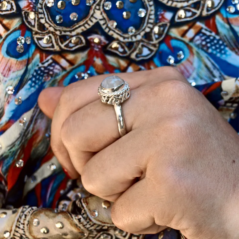 Clara Moonstone Boho Silver Ring