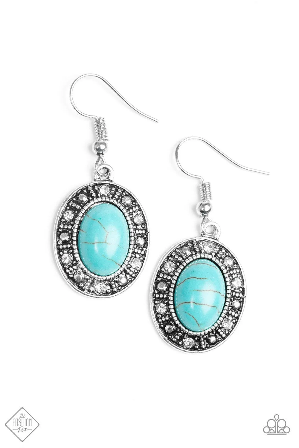 Classically Country Turquoise Blue Stone and White Rhinestone Earrings - Paparazzi Accessories