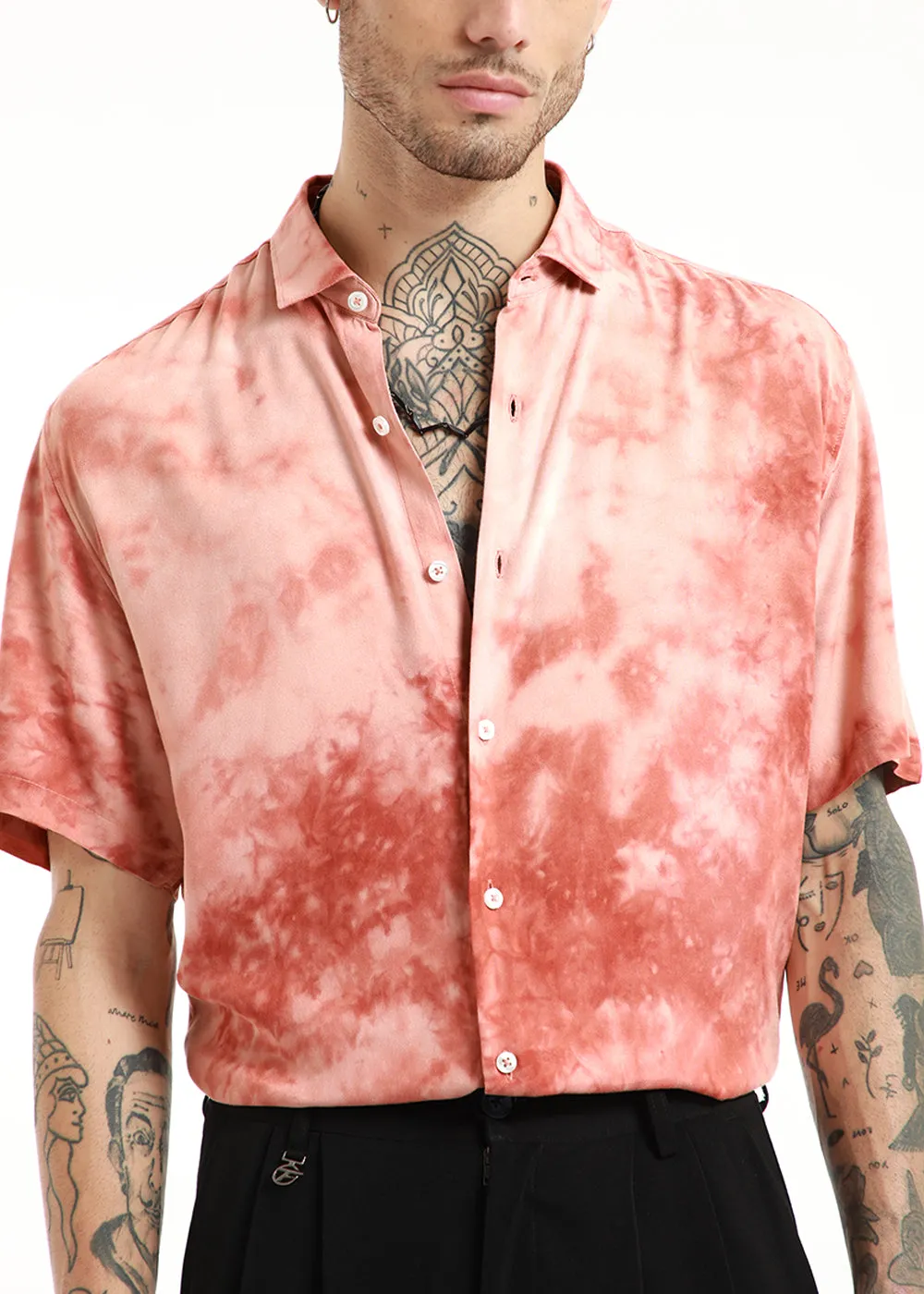 Coral Splash Tie Dye Half Sleeve Shirt