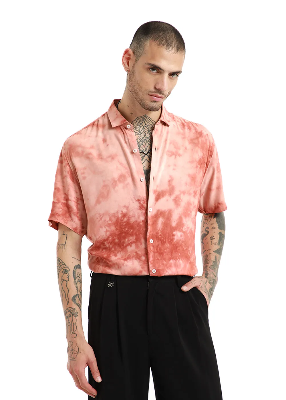 Coral Splash Tie Dye Half Sleeve Shirt