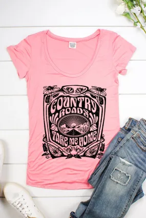 Country Roads Take Me Home Scoop Neck Short Sleeve Shirt