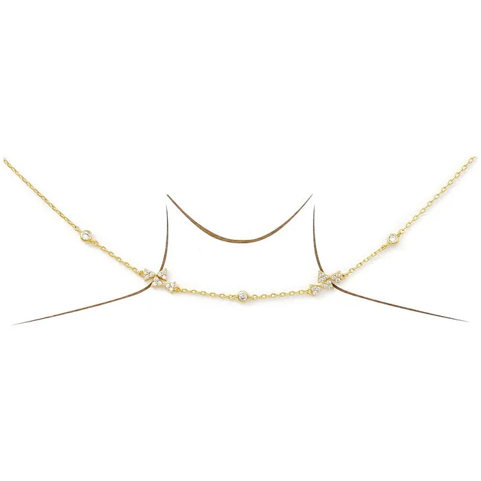 CZ Bow Station Gold Dipped Short Necklace