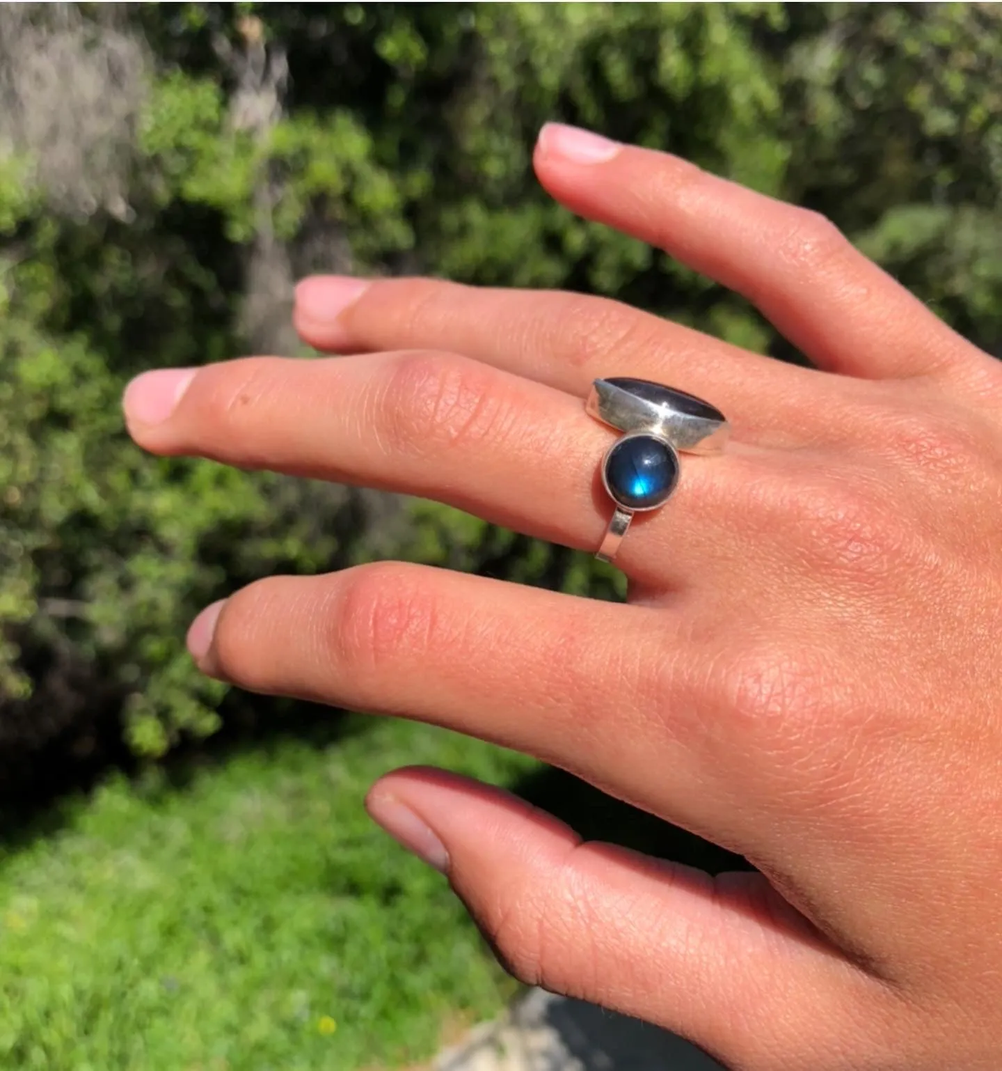 Double dark blue labradorite ring