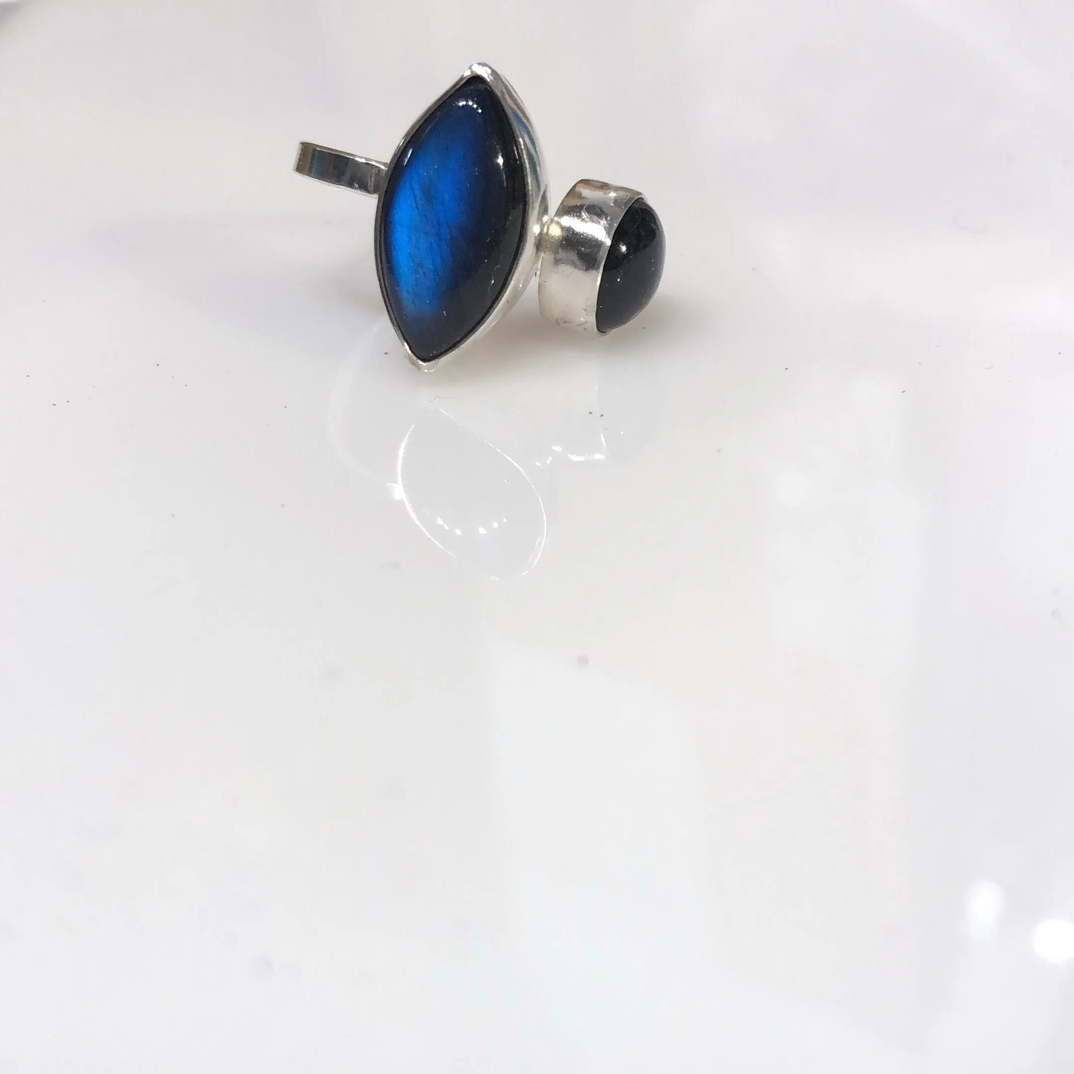 Double dark blue labradorite ring