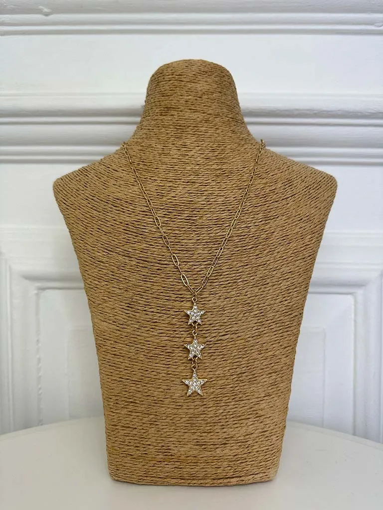 Envy Triple Star Drop Pendant Necklace - Gold