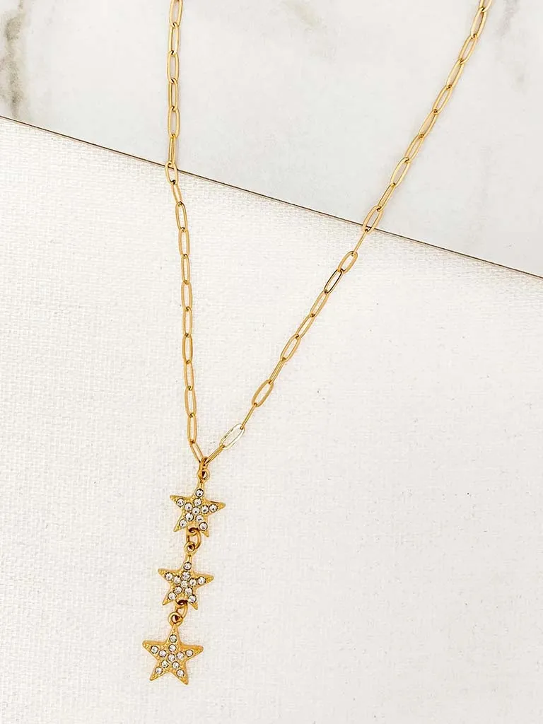 Envy Triple Star Drop Pendant Necklace - Gold